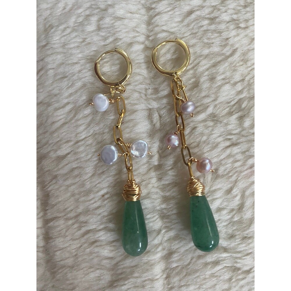 Genuine Fresh Water pearl with jade earr